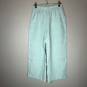 Cynthia Rowley Mint Green 100% Linen Wide Leg Crop Pants Womens XS Elastic Waist